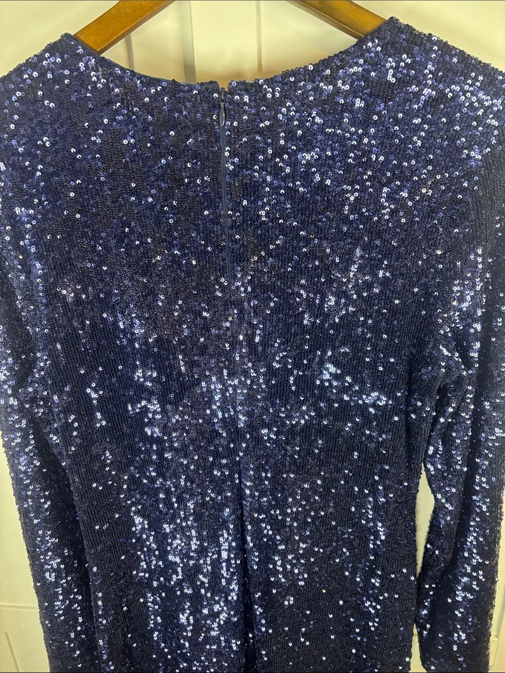Tory Burch Navy Sequin Long-Sleeve Midi Dress